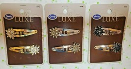 Goody Luxe Snowflake Rhinestone Clips Black Gold Silver Set of 3 Packs New - £8.22 GBP