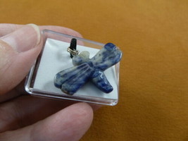 ann-drag-2) blue Sodalite Dragonfly gemstone carving PENDANT necklace Fe... - $12.19