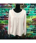 Womens pink ribbed sweater front buttons Floral carolyn taylor woman Sz S - $261.34 MXN