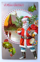 Santa Claus Christmas Postcard Saint Nick Toys Village Cottage Embossed 1909 - £12.92 GBP