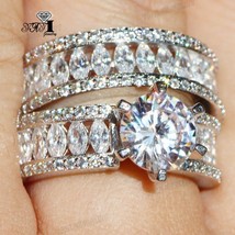 2 pcs YaYI Jewelry Princess Cut 6.9 CT White Zircon Silver Color Engagement Ring - £9.46 GBP