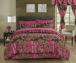 7 pc Queen Hot Pink!  With KING Camo Comforter - Queen Sheets and Pillowcases - £86.26 GBP