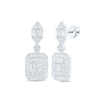 0.75Cttw Baguette Diamond Dangle Octagon Womens Stud Earrings 14k White Gold - $1,504.80