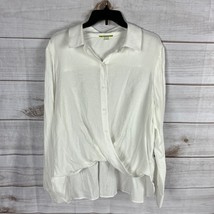 Gianni Bini Women&#39;s XL White High Low Cropped Blouse Button Up Viscose Polyester - £11.91 GBP
