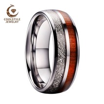 Men Women Wedding Band Tungsten Ring 8MM With Real Wood And Meteorite Inlay Comf - £21.14 GBP
