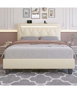Full Upholstered Platform Bed: LED, Charge, Bluetooth, Adj Headboard - $3,901.19 MXN