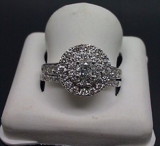 14K White Gold Lab Created Diamonds Halo Ladies Wedding Engagement Bridal Set - £299.95 GBP