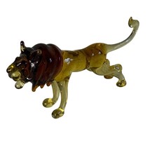 Blown Glass Lion Amber figure Vintage 2.5 inch tall - $29.65