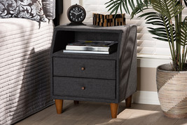 Remy Charcoal Fabric Upholstered 2-Drawer Wood Nightstand - $200.00