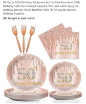 96 Pieces 50th Birthday Tableware Set for Pink Rose Gold 50th Birthday T... - $12.75