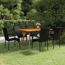  Dining Set Black Solid Acacia Wood, PE Rattan 7 Piece Stackable - $12,103.69 MXN