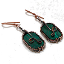 Malachite Gemstone Copper Wire Wrap Drop Dangle Earrings Jewelry 2.10&quot; SA 40 - £3.94 GBP