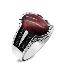 New 925 Sterling Silver Natural Red Tiger Eye Ring Men and Women Wedding Ring Or - £70.31 GBP