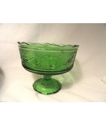 Forest Green Heritage Glass Compote Bowl Mid-Century Modern Footed - $13.49