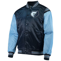 NBA Memphis Grizzlies SkyBlue NavyBlue Satin Varsity Baseball Letterman Jacket - £85.23 GBP