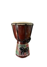 Aboriginal Dot Painted Elephant Djembe Drum 8 Inches Tall 4.5 Inch Diameter - £19.20 GBP