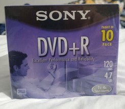 Sony DVD+R 10 Pack Discs and Jewel Cases 120 min 4.7 GB 1X-4X New Sealed In Pkg - $16.83