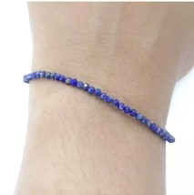 Natural 4.20ctw Blue Sapphire 14K Yellow Gold 925 Sterling Silver Beads Bracelet - £43.36 GBP