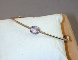 Artisan Gilt Sterling 3 Bezel Set Oval Pale Amethyst Bangle Bracelet 8&quot; - $49.99
