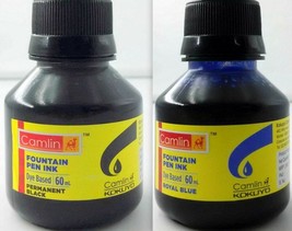 2 Camel Fountain Pen Ink BLACK BLUE Bottles 60 ml 2 oz Camlin 2 qty New ... - $225.06 MXN