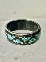 Zuni ring turquoise chips  band wedding size 7.25 sterling silver women men - £42.83 GBP