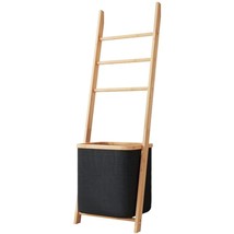 Blanket Ladder With Basket, Bamboo Towel Rack With Storage Hamper Basket, Wall L - $67.99