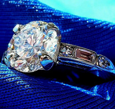 Earth mined Diamond European Deco Engagement Ring Antique Platinum Solitaire - £17,556.03 GBP