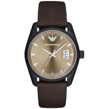 Emporio Armani AR6081 Sports Round Brown Leather Strap Men’s Watch - £136.57 GBP