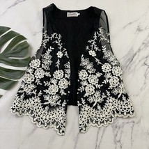 Rialto Womens Vintage 80s Embroidered Vest Size XS Black White Floral Sheer - $26.72