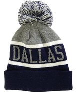 Dallas City Name Wide Stripe Winter Knit Pom Beanie Hat (Gray/Navy) - €17,18 EUR
