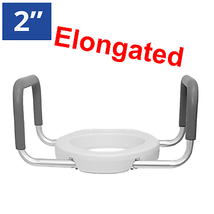 MOBB Elongated Raised Toilet Seat - 2&quot; Inch Height, Padded Arms, White, 300 lbs - £73.81 GBP