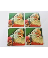 4 COCA COLA SANTA CLAUS CORK COASTERS SMILING SANTA W/ PAINTBRUSH BEHIND... - £2.30 GBP