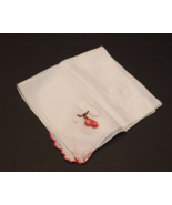 Handkerchief White Red Scalloped Corners Hanging Buds/Cherries 11 inch V... - £7.00 GBP