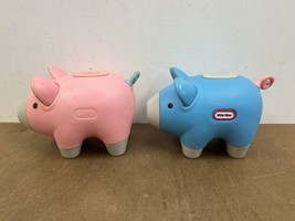 Vintage Little Tikes Piggy Bank Lot PINK &amp; BLUE w STOPPERS plastic coin ... - £31.96 GBP