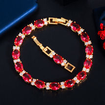 6 Ct Oval Cut Red Ruby 7 inch Tennis Bracelet Women&#39;s 14K Yellow Gold Fi... - £392.27 GBP