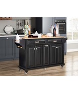 Rustic Wood Kitchen Island 45&quot; Butcher Block, 2 Shelves, Walnut/Cream White - €294,46 EUR