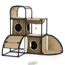 Catville Townhome Leopard Print Multi-Level Cat Kitten Scratch Post Play House - £77.12 GBP