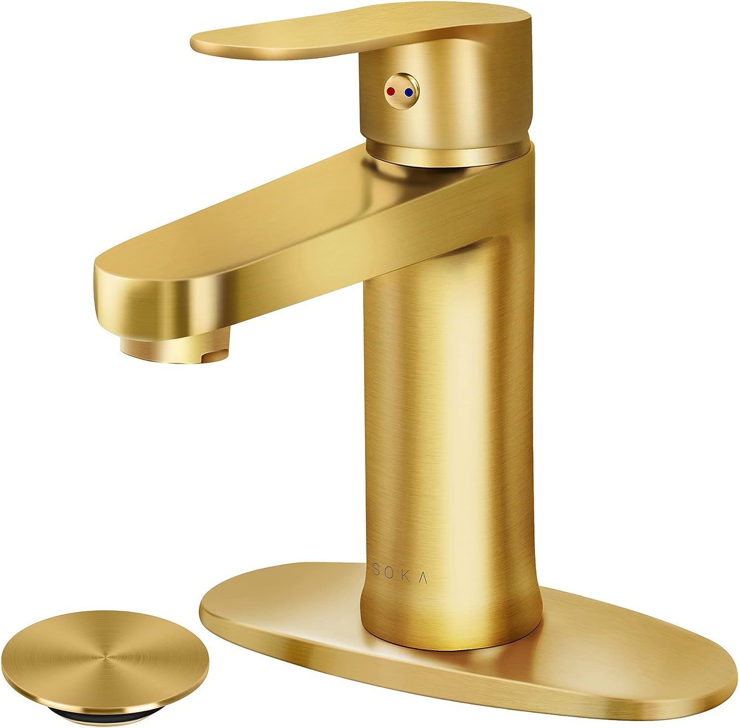 Bathroom Sink Faucet Soka Brass Brushed Gold Bathroom Sink Faucet Gold With - $74.97