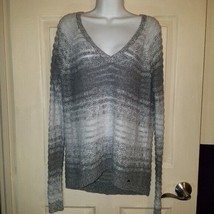 Cozy Hollister Pullover V-neck Open Weave Striped Shimmery Sweater - $9.49