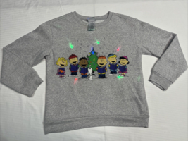 Peanuts Gang Christmas Caroling Sweatshirt Multicolored Lights Up Kids 12 Grey - £10.88 GBP