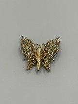 Vintage Signed MONET Goldtone Double Filigree Butterfly Pin Brooch - £13.18 GBP