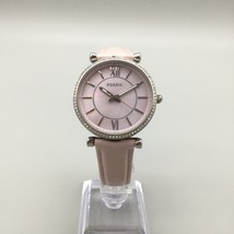 Fossil Carlie Watch Women Wilver Tone Pink MOP ES4347 Leather Band New Battery - £31.31 GBP