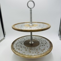 Rajasthan Artisans Cake Stand Brown 2 Tier Wood 17in H Farmhouse Country - $76.50