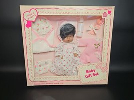 Vintage African American Baby Doll Gift Set NIB Rooted Hair Poseable Hong Kong - £27.89 GBP