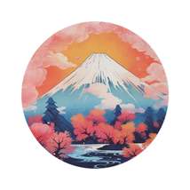 Vibrant Watercolor-Style Mount Fuji, Kanagawa Style, Chenille Round Rug - $149.60