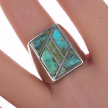 sz11.5 Zuni silver and turquoise flush inlay ring - £169.52 GBP