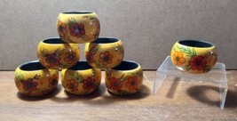 Hand Painted Tole Wooden Napkin Rings Flowers Scandinavian Set 7 Orange ... - $16.70