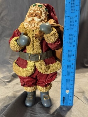 Vintage Clothtique Style Santa Figure 10” Fabric & Resin Christmas Decoration Item image 6
