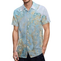 Mondxflaur Gold Marble Button Down Shirts for Men Short Sleeve Pocket Casual - £20.83 GBP