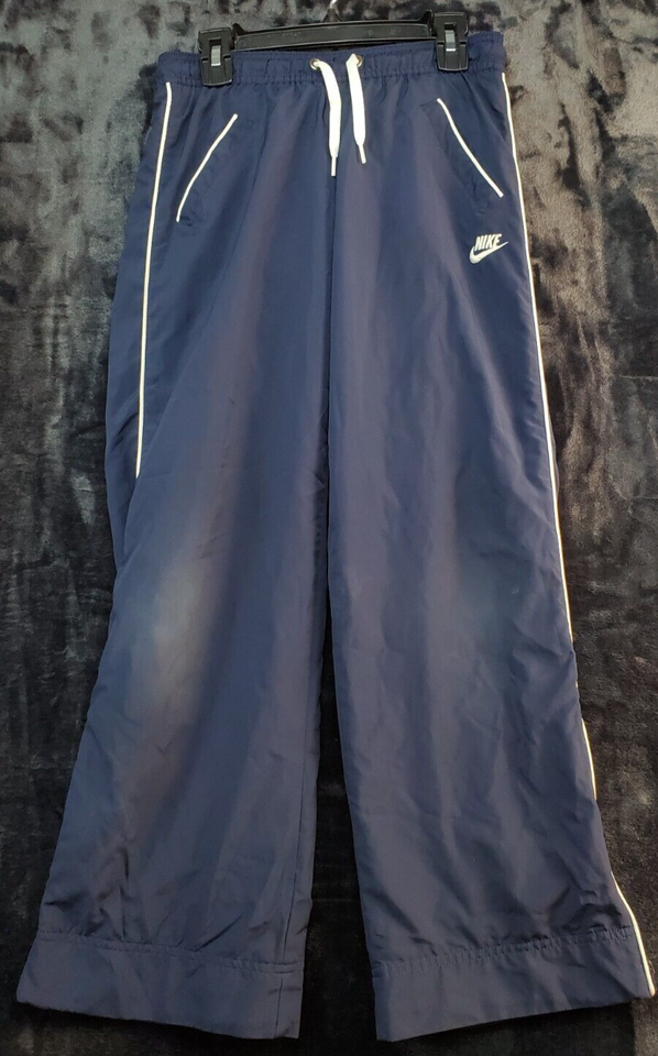 Nike Track Pants Youth Medium Blue 100% Polyester Flat Front Pockets Drawstring - $12.99